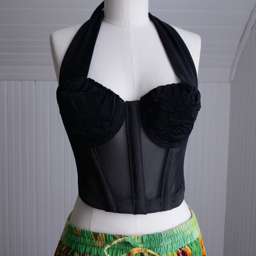 Vintage 1990s Breathless black mesh bustier halter top